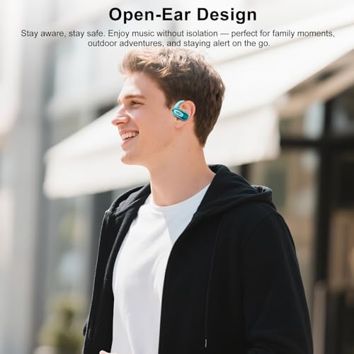 Open Ear Headphones, NEW Over Ear Earbuds with 4 ENC Noise-Canceling Mic | Ultra-Comfort Bone Conduction Earbuds, BT5.4, 50H HD Stereo, IPX7 Waterproof, Ergonomic Earhooks,Sports Ear Buds for Running - color: Sky blue