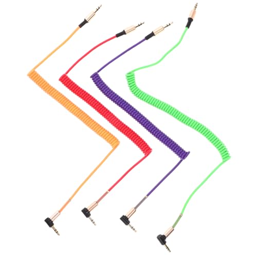 BESPORTBLE 4 Pack 3.5mm Audio Cable Male to Male Coiled Stereo Aux Cord Right Angle TRS Connector Shielded Audio Output Cable for Mixer Mic Camera Recorder Car Speaker 16.14 in