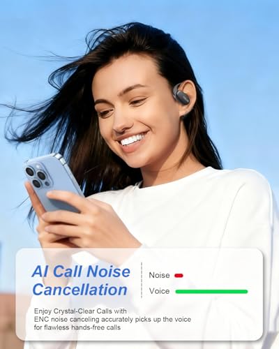 Open Ear Earbuds,Lightweight Comfort Wireless Earbuds with Earhooks,40H Playtime Powerful Sound AI Clear Calls Sport Bluetooth Earbuds Waterproof for Running Office Fitness(Black) - color: Black