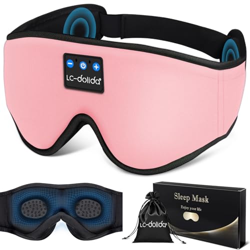 LC-dolida Sleep Headphones, Sleep Mask Bluetooth Wireless Music Eye Mask, Sleeping Headphones for Side Sleepers Sleep Mask with Bluetooth Headphones Ultra-Thin Stereo Speakers Perfect for Sleeping - color: Pink 3d