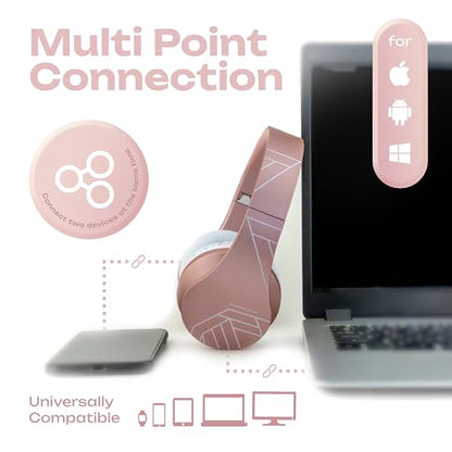 PowerLocus Wireless Bluetooth Over-Ear Stereo Foldable Headphones, Wired Headsets Rechargeable with Built-in Microphone for iPhone, Samsung, LG, iPad (Rose Gold PL Collection) - color: Rose Gold PL Collection