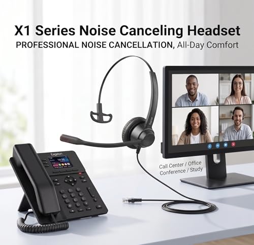 X1 Single Ear Office Headset with 3.5mm & Y-Adapter - Noise Cancelling Mic - Wired Call Center Headset for PC Laptop Phone, Zoom & Teams