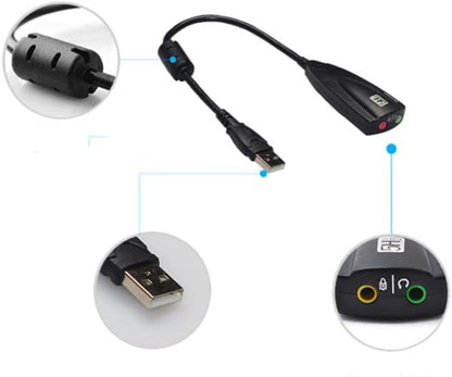 USB 2.0 External Audio Adapter, 7.1 Stereo Sound Card Dynamic 3D Surround Sound Card 5Hv2 Channel Converter to 3.5mm Headphone Microphone Jack for Computer Notebook