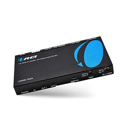 OREI 1x2 2.0 HDMI Splitter with Scaler Audio Extractor 2 Ports with Full Ultra HDCP 2.4K at 60Hz & 3D Supports EDID Control - UHDS-102A | HDMI 2.0b, HDCP2.2/HDCP1.4 compliant. Supports digital and analog audio extract output from HDMI source. - style: 1X2