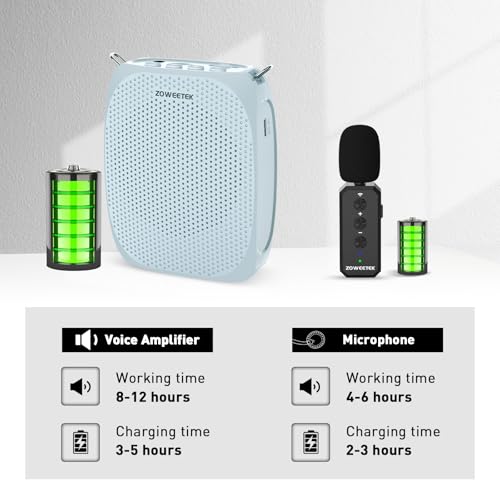 ZOWEETEK Wireless Voice Amplifier with Lavalier Mic for Teachers | Lapel Mic, Portable Speaker, for Speech, Meeting, Yoga, Streaming, Classroom, Rechargeable - color: Blue