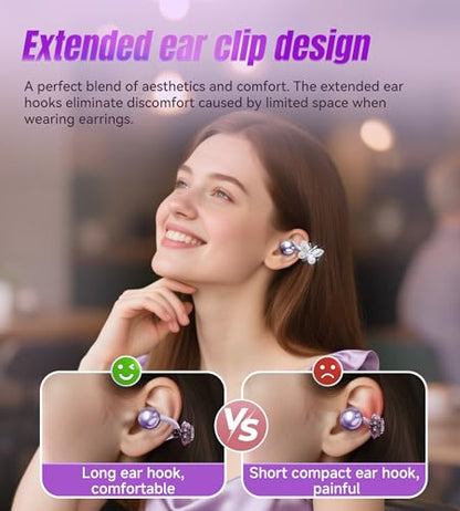 King Lucky Open Ear Earbuds Clip on Wireless Bluetooth 5.4 Headphones with Mic,50H Play,ENC Call,Waterproof,Jewelry Ear Buds,Comfortable for Small Ears&Glasses Wearers,Workouts (01-Purple) - color: 01-Purple