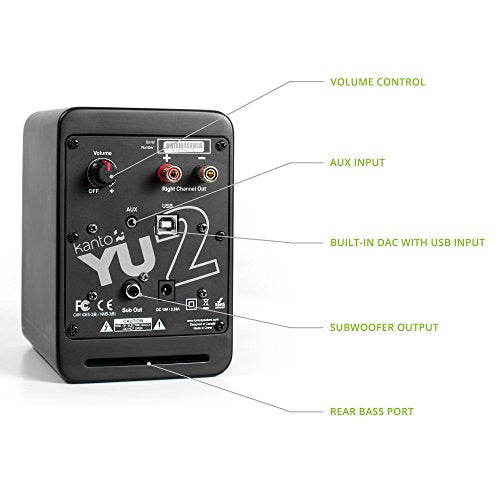 Kanto YU2MB PC Gaming Desktop Speakers | 3" Composite Drivers | 3/4" Silk Dome Tweeter | Class D Amplifier | 100 Watts | Built-in USB DAC | Subwoofer Output | Pair | Matte Black - color: Black Matte