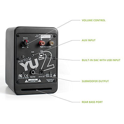 Kanto YU2MB PC Gaming Desktop Speakers | 3" Composite Drivers | 3/4" Silk Dome Tweeter | Class D Amplifier | 100 Watts | Built-in USB DAC | Subwoofer Output | Pair | Matte Black - color: Black Matte