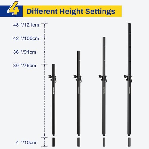 Vondynote Set of 2 Subwoofer Poles Fit M20 or 35mm Mount, Speaker Extender | Height Adjustable Speaker Poles with 35mm Insert, Fit Subs with M20 Thread or 35mm Mount, with M20 to 35mm Adapters