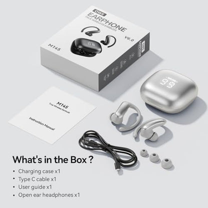 M145 Bluetooth Earphone Over Ear Extra-Large Font Display(Silver) | with Ear Hooks,60H Playtime,Over Ear Buds IPX6 Waterproof for Business Sport Workout Running Daily&myopia and presbyopia - color: Silvery