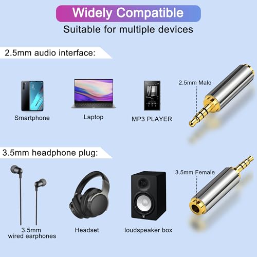 2.5mm Male to 3.5mm Female Adapter 2 Pack Gold Plated Jack Stereo Full Metal Connector Converter for Smartphones, Headphone, Mic, Tablets - style: 2.5M
