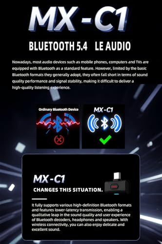 KGUSS xDuoo MX-C1 Hi-Res Bluetooth 5.4 Transmitter USB-C - Support SBC/aptX/aptX HD/aptX Adaptive/LE-AUDIO/LC3/aptx Lite, Low Latency Bluetooth Adapter for PC/Phone/Tablets/PS5/Switch