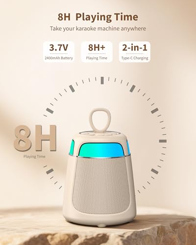 JAMELO Karaoke Machine for Kids & Adults Portable Bluetooth Speaker with 2 Wireless Karaoke Microphones 360° Stereo Sound 8H Playtime RGB Light Gift for Birthday Home Parties & Outdoor Gatherings