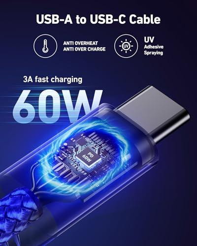 USB A to USB C 케이블 60W 고속 충전 [2팩 1.8m(6피트), USB to USB C 케이블 | CarPlay, USB 타입 C 아이폰 충전기 내구성이 뛰어난 브레이드 USBC 코드 아이폰 17/16/15/프로 맥스/삼성 갤럭시 S23 및 기타용 - 블루 - color: 블루., size: 6피트, style: USB A to USB C