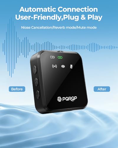 PQRQP 3 in 1 Wireless Mini Microphone for iPhone, Android, Camera,328ft Range, 18H Battery Life,High-Fidelity Audio Clip on Mic for Content Creators-Soot Black