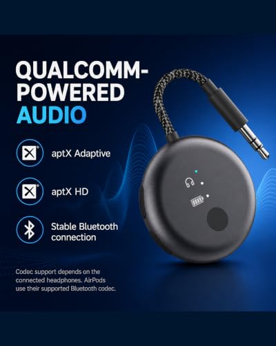 Avantree SoundJet R1 - Airplane Bluetooth Adapter for AirPods, 25H | Qualcomm aptX Adaptive & HD, dual-headphone pairing, 25-hour battery, USB-C charging, and single/dual airline plugs - color: 6. Metallic Black