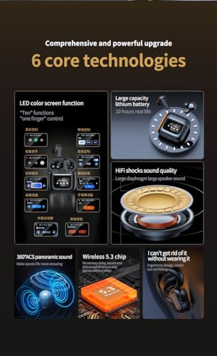 ANC Noise Cancellation Message Notification Bluetooth in-Ear Earbuds - Multi-Functional Wireless in Ear Headphones with LCD Screen Touch Control Display 16 Countries Language TWS Earphones