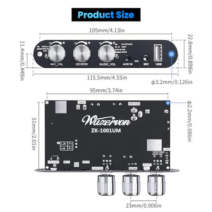 ZK-1001UM Bluetooth 5.3 Amplifier Board, 100W Mono Audio Amp with TWS Box | Mini Boost Circuit Amps for Home Outdoor DIY Speakers, MIC and Reverb, USB/AUX Input,DC 9-24V (2 Pack) - color: Silver 2PCS ZK-1001UM