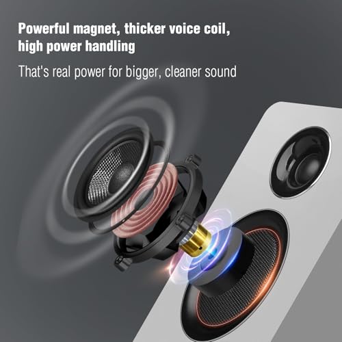 Computer Speakers, Bluetooth 5.3, USB-C, AUX/RCA, 3-Inch Woofer, White | A 3-inch carbon fiber woofer and 1-inch silk dome tweeter in wood cabinets. For PCs, turntables, TVs, gaming and music. - color: White