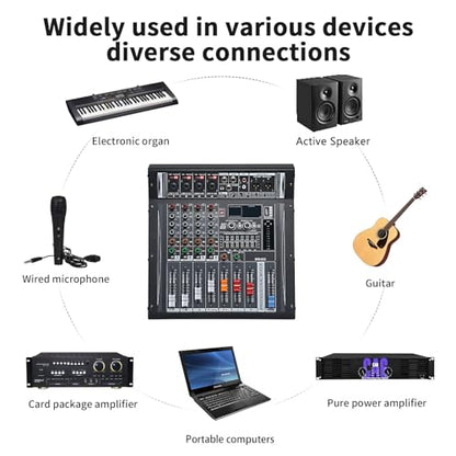 Audio Mixer 4 Channel, DJ Mixer with Power Amplifier, Audio Sound Card with 48V Phantom Power, Usb Audio Interface, Sounds Mixer Board with 99 DSP FX Reverb Delay Effect for Streaming