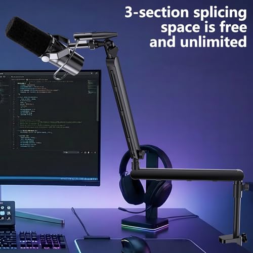 Professional Microphone Boom Arm Stand with 360Degree Swivels Ball Head Cable Management for Studio Podcasting Pickup Clamp Joint Micr