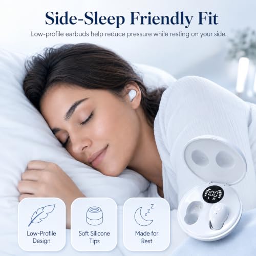 Invisible Bluetooth Earbuds for Small Ears, Skin Tone, Mini Wireless, Discreet, for Side Sleepers, Work, Office, with Smart LED Display Charging Case, White - color: White