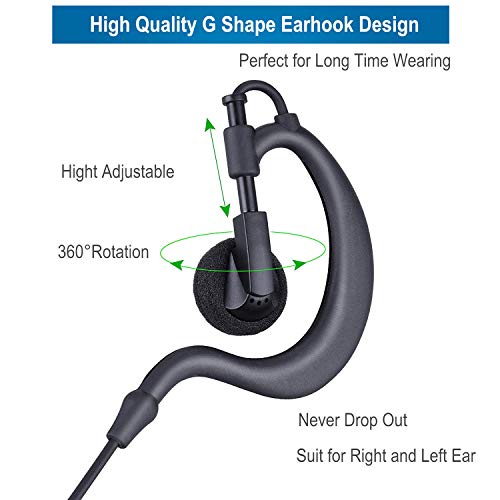 1 Pin 2.5MM Walkie Talkie Earpiece with Mic, G Shape Ear Piece for Police Radios Law Enforcement Compatible with Motorola MH230R MH230TPR MR350R MS350R (10 Pack) - color: 10 PACK