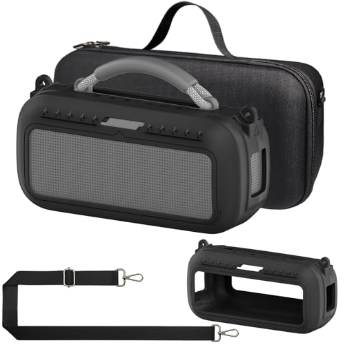 Protective Case for Bose SoundLink Max Portable Bluetooth Speaker | Accessories Hard Carrying Case and Silicone Cover Combo with Carrying Strap (Black) - color: Black