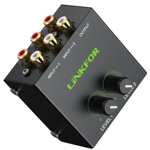 LiNKFOR 2 Channel Mixer Mini Stereo Mixer,RCA Stereo Audio Mixer | Suitable for TV, computers, game consoles and CD players and all devices with standard RCA interfaces