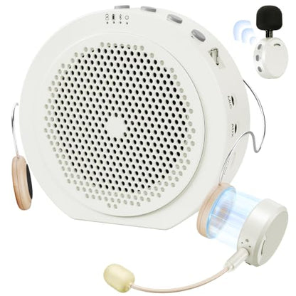 Moman Wireless Voice Amplifier with Lavalier Mic, 20H Battery 164ft Range Sensitive Pickup Noise Reduction PA System Bluetooth Portable Magnetic Charging Dock, Amplifier for Teacher Yoga Tour, White - color: White