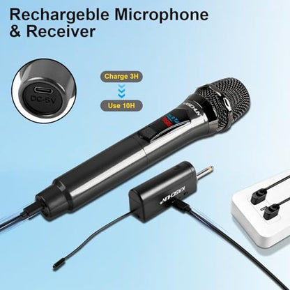 Wireless Microphone, 4 Rechargeable Handheld Dynamic Mics System | 200FT Range, Plug & Play, 10hr Battery, Karaoke Mics Set for Karaoke, Church, Wedding, Home Party, Group Singing