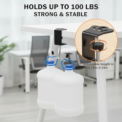 4 Pack Adjustable Under Desk Hooks, Universal Bag Hanger Fits Most Table Thickness, 100LB Capacity Heavy-Duty Dual Hook for Purse, Backpack, Office Home - color: Black & White