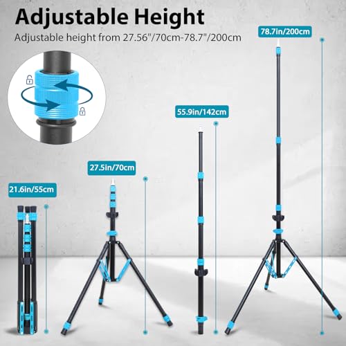 Photography Light Stand, 6.5ft Adjustable Reverse Folding Tripod Stand - color: Cyan-Blue