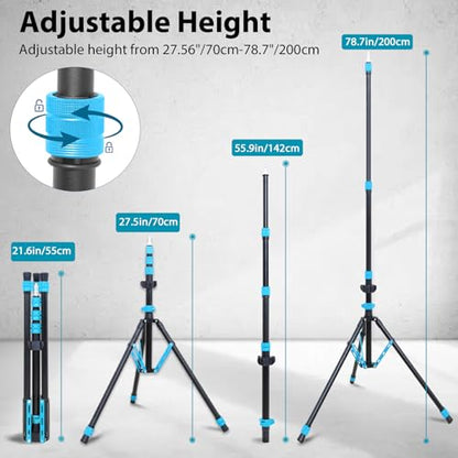 Photography Light Stand, 6.5ft Adjustable Reverse Folding Tripod Stand - color: Cyan-Blue