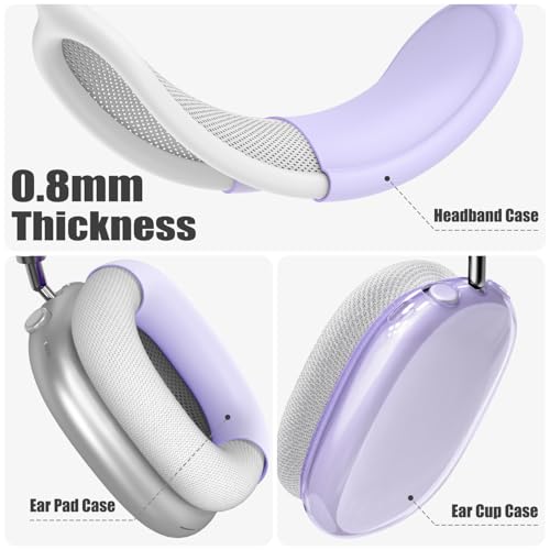 4 in 1 Set for AirPod Max Case Cover, Anti-Scratch Ear Pad Covers/Ear Cups Cover/Headband Cover, AirPod Max Covers Accessories for Apple AirPods Max (2020 Lightning /2024 USB-C)-Clear Purple - color: H-Purple