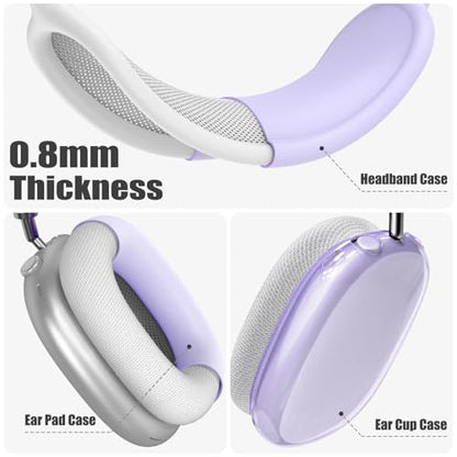 4 in 1 Set for AirPod Max Case Cover, Anti-Scratch Ear Pad Covers/Ear Cups Cover/Headband Cover, AirPod Max Covers Accessories for Apple AirPods Max (2020 Lightning /2024 USB-C)-Clear Purple - color: H-Purple