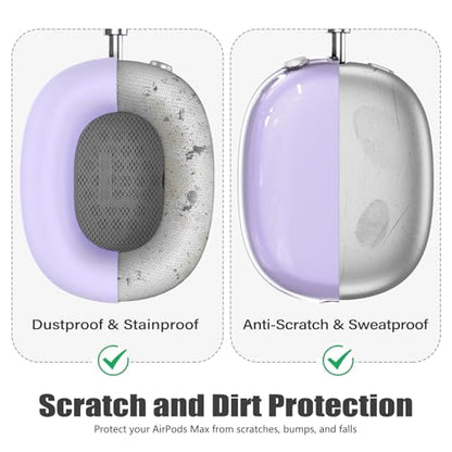 4 in 1 Set for AirPod Max Case Cover, Anti-Scratch Ear Pad Covers/Ear Cups Cover/Headband Cover, AirPod Max Covers Accessories for Apple AirPods Max (2020 Lightning /2024 USB-C)-Clear Purple - color: H-Purple