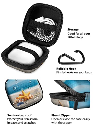 WIRESTER Portable Wireless Headphone Case, Earphone Storage Bag Carrying Case, Earbud Holder with Black Carabiner Compatible with Airpods - Seashells On The Beach - color: Seashells On The Beach