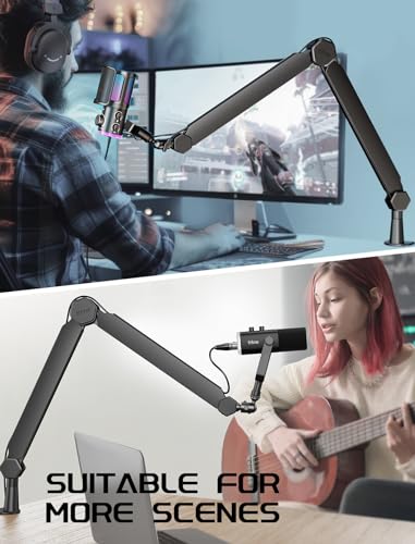 FIFINE Dynamic Gaming Mic Set, Streaming Audio Mixer for Video, Heavy Duty Metal Boom Arm with Desk Mount Clamp, Cable Management Bundle, RGB Gamer Interface Kit for Recording Podcast (KS5+BM66)