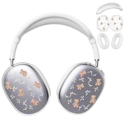 for AirPods Max Headphones Bear Bow Ear Covers for AirPods Max 2 | Cute Clear Ear Cups Cover | White Silicone Ear Pad Case Headband Cover for Apple AirPods Max 2/1 (2026/2024/2020) - color: Bear Bow A/White