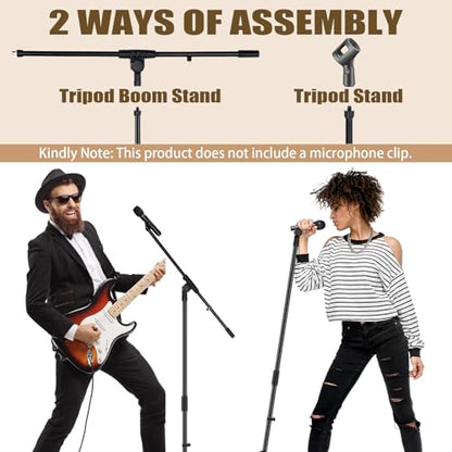 Tellegloww 4 Pcs Microphone Stand Tripod Boom Arm Floor Podium Studio Mic Stand Adjustable Height 75 Inches, Extends Arm to 27 Inches Comes with 3/8 Inch and 5/8 Inch Mount Adapters for Singing