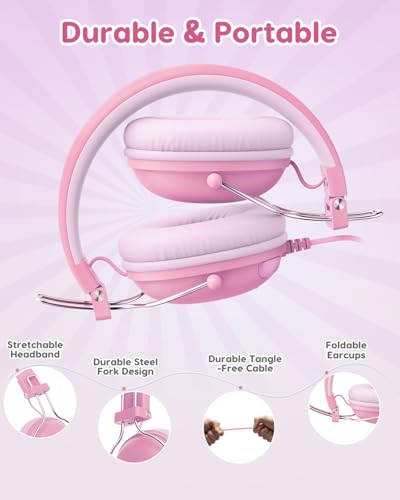 Acer Kids Headphones Wired for School, 74-85dB Limiter, Pink OHW342 - color: Pink