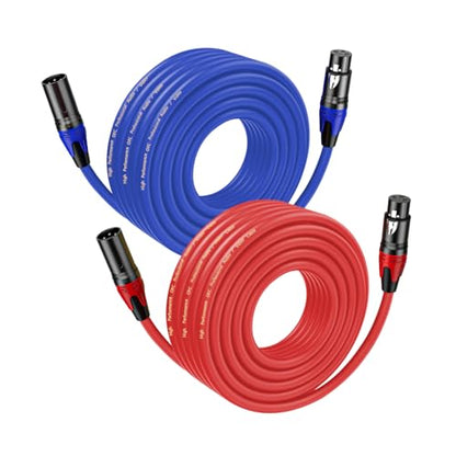 XLR Cables 50 FT 2 Pack, Premium Balanced Microphone Cable with 3-Pin XLR Male to Female Mic Speaker Cable, Professional Balanced Microphone Lead, Extension Mic Cable Cord (Blue, Red) - style: 2 PACK-50 FT