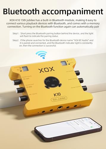 XOX K10 set live streaming audio interface,live sound card,audio mixer with wired microphone,monitor earphone and metal desktop microphone stand. (K10 S1 SET)
