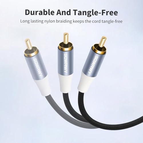 10FT RCA Cables, 2RCA to 2RCA Audio Cable with Gold-Plated Connectors, Dual Shielded– Against Noise (Hum), Nylon Braided Jacket for Home Theater, Stereo Systems, TVs, Musical Instruments 2-Pack