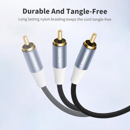 10FT RCA Cables, 2RCA to 2RCA Audio Cable with Gold-Plated Connectors, Dual Shielded– Against Noise (Hum), Nylon Braided Jacket for Home Theater, Stereo Systems, TVs, Musical Instruments 2-Pack