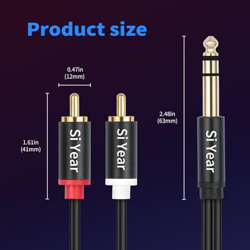 1/4 to Dual RCA Y Splitter Cable,6.35mm Stereo Jack to RCA Male Audio Cable Quarter inch TRS to Dual RCA Insert Cable (3M/10FT) - color: 6.35-2RCA-3M