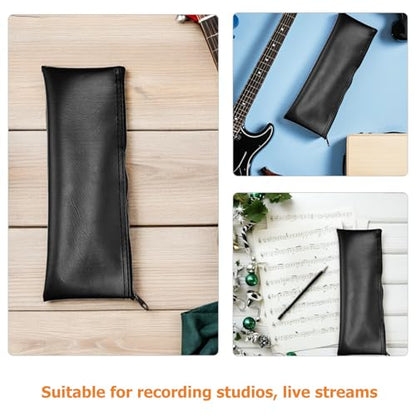 VOSAREA 6pcs Portable Microphone Protective Case Pu Material with Zipper, Soft Interior Padding for Handheld and Microphones, Carry Storage Bag for Performances and Outdoor Use Black