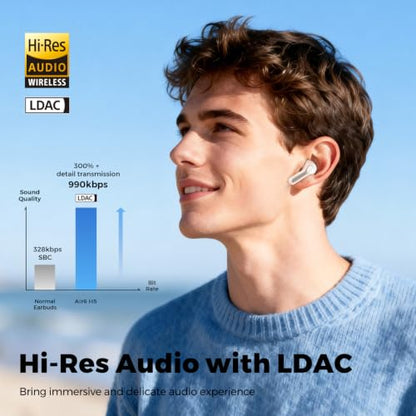 SoundPEATS Air6 HS LDAC Hi-Res Wireless Earbuds, Bluetooth 6.0, 13mm Driver | LDAC Hi-Res Audio Certified, 13mm Triple-Magnet Driver, 2MIC ENC, IPX5 Waterproof, Dynamic EQ, 45H, Bio-Composite Diaphragm - color: Beige