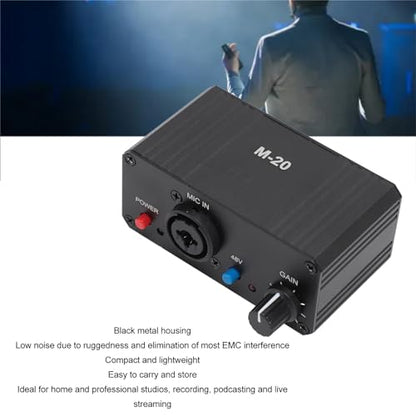 Microphone Preamp, High Gain Mic Preamplifier Booster with 48V Power XLR Output, Audio Mixer Preamp Dynamic Condenser Microphones for Podcast Broadcast Home Recording